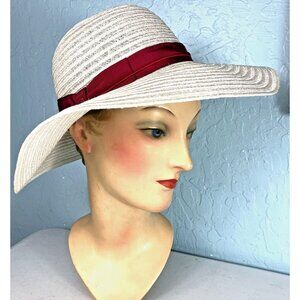 L Borsalino italy white straw sun hat fuchsia ribbon
